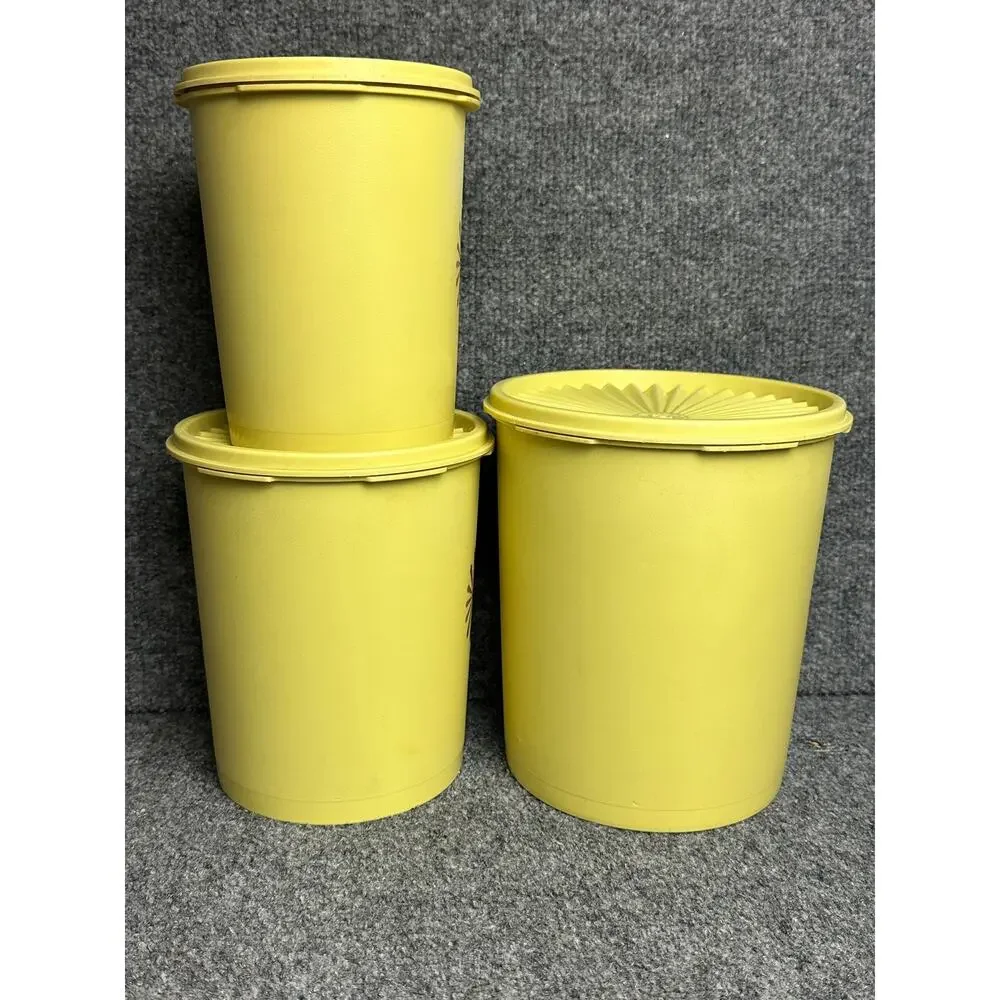 Vintage 70s Tupperware Servalier nesting canister set 3 starburst butter yellow